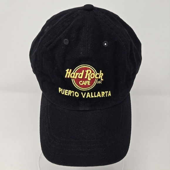 VINTAGE HARD ROCK CAFE BLACK COTTON BASEBALL HAT CAP PUERTO VALLARTA MEXICO OS - Picture 1 of 12